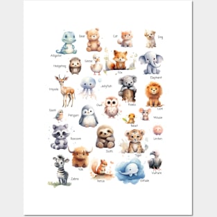 Whimsical Watercolor Animal Alphabet: A-Z Illustrated Cuties Posters and Art